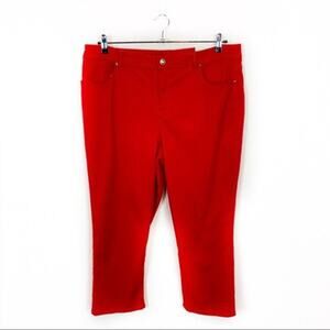 Chico’s Pants Stretch Fit Bold Color Red Orange The Girlfriend Crop Size 16 NWT